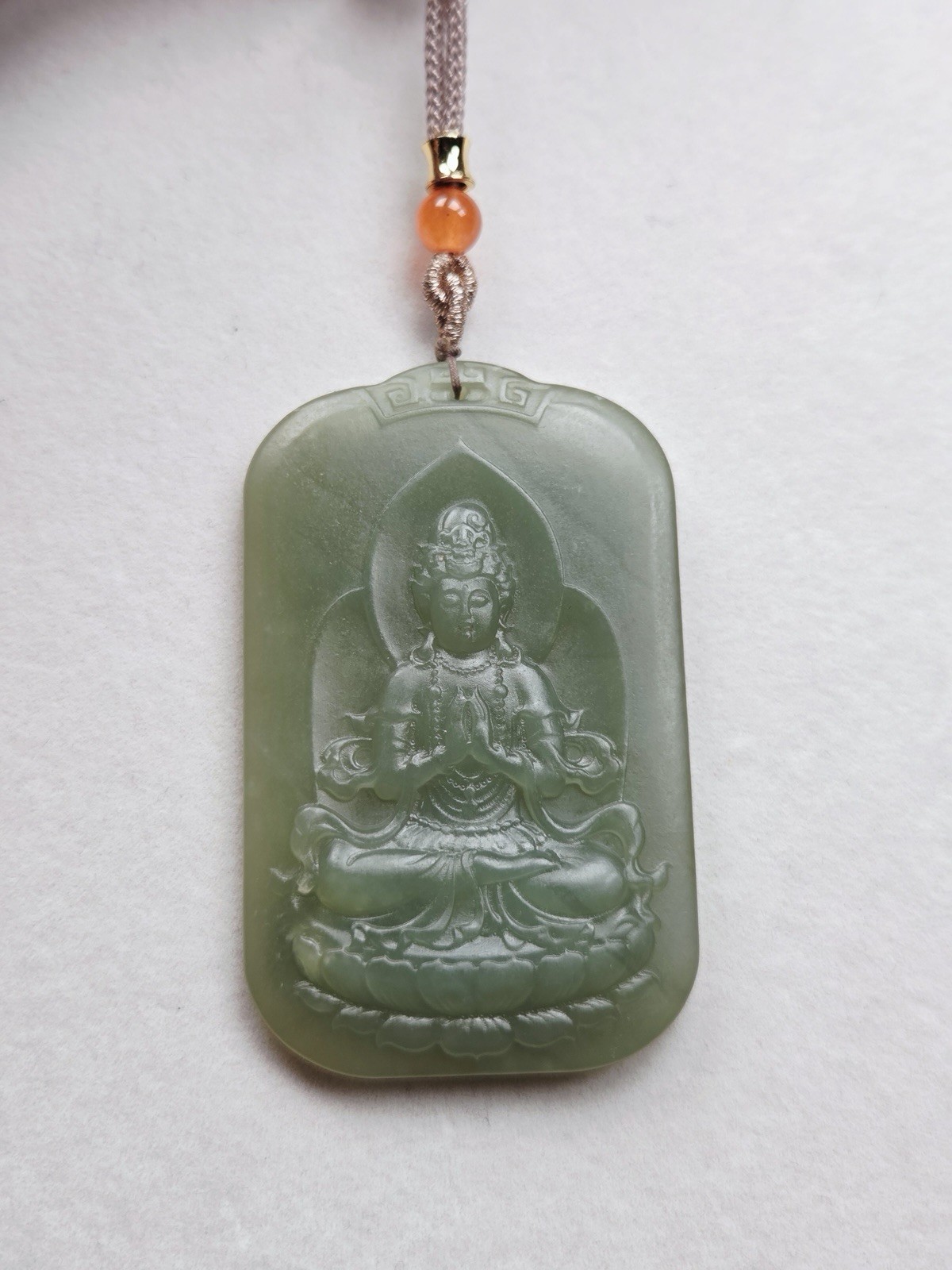 61mm Natural Hotan Jade Guanyin Pendant | Majestic Hand-Carved Amulet of Peace