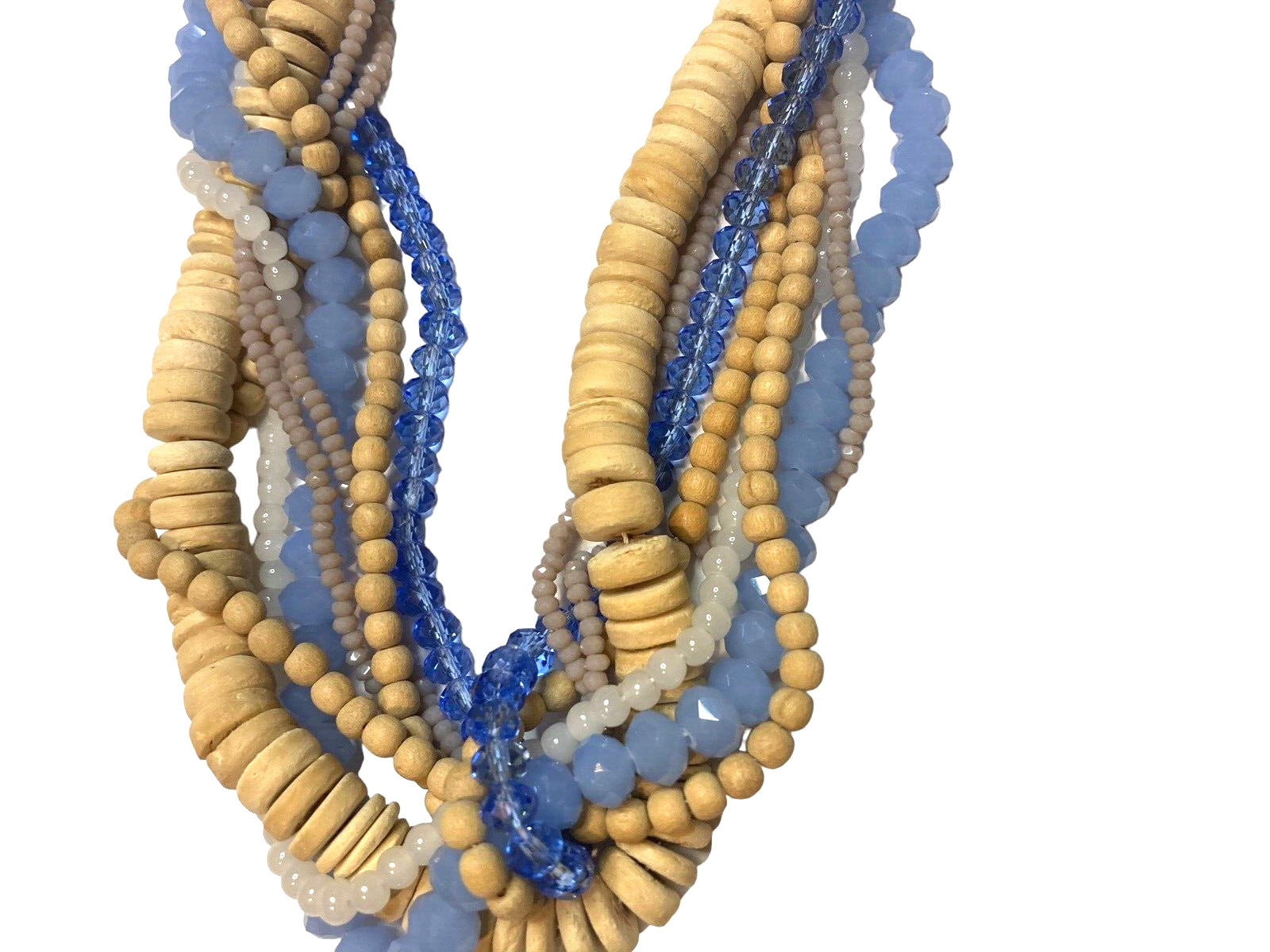 NWT NYC Lydell bohemian boho statement unique necklace blue yellow tangle beaded