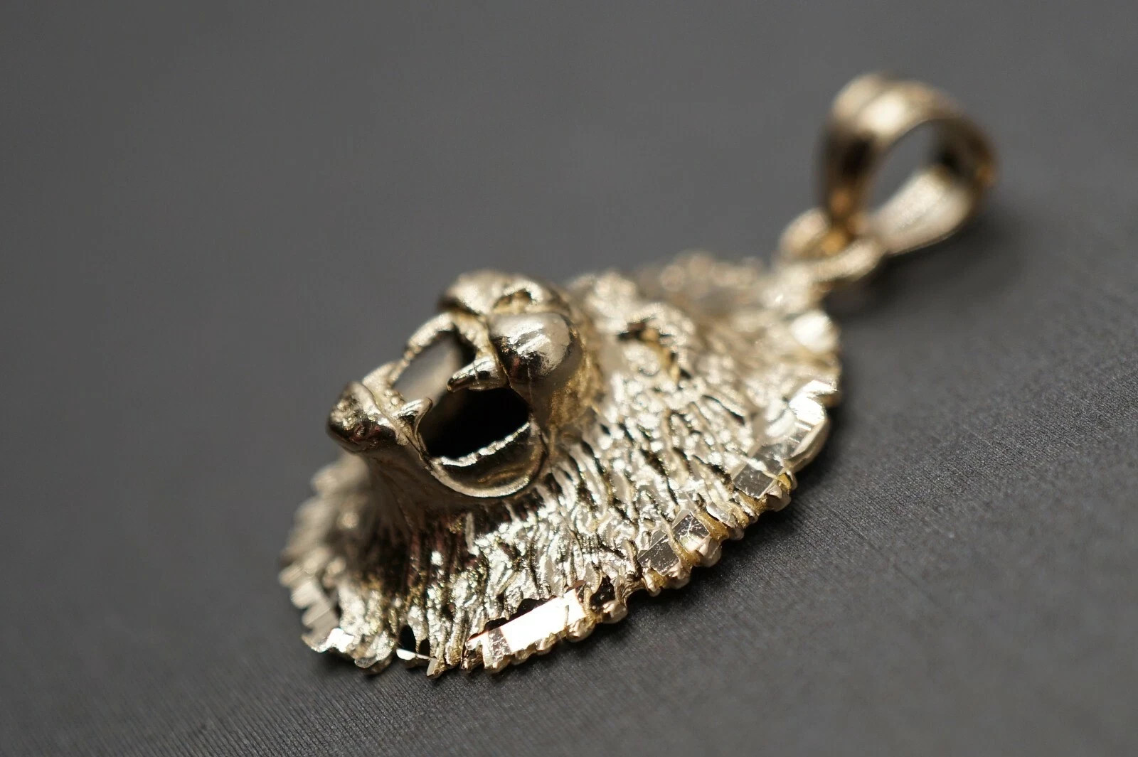 Real 14K Yellow Gold Men Lion Face Pendant Charm For Necklace or Chain Big Men