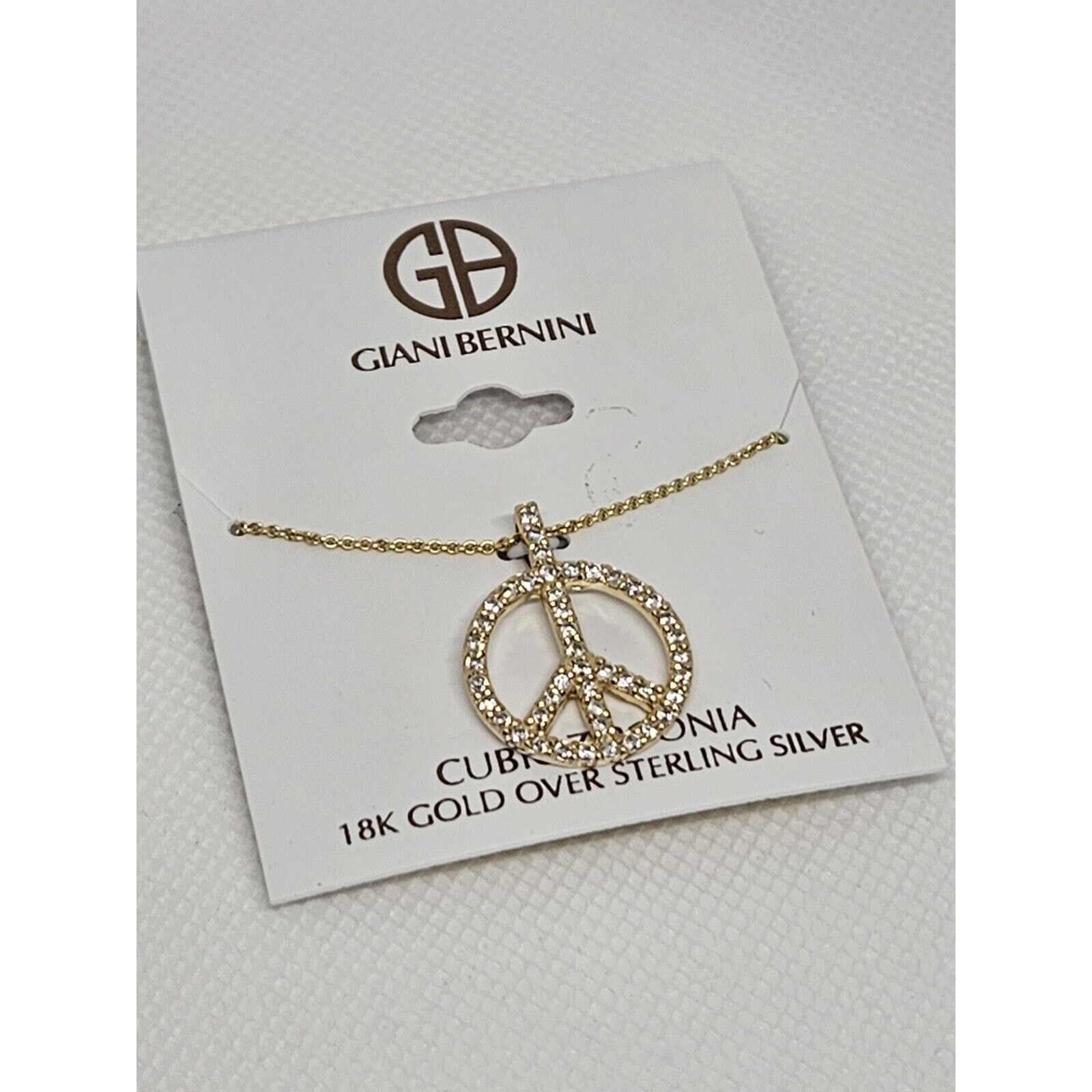 18K Gold Vermeil Necklace Peace Pendant CZ Women’s Fashion Stylish Chic NWT