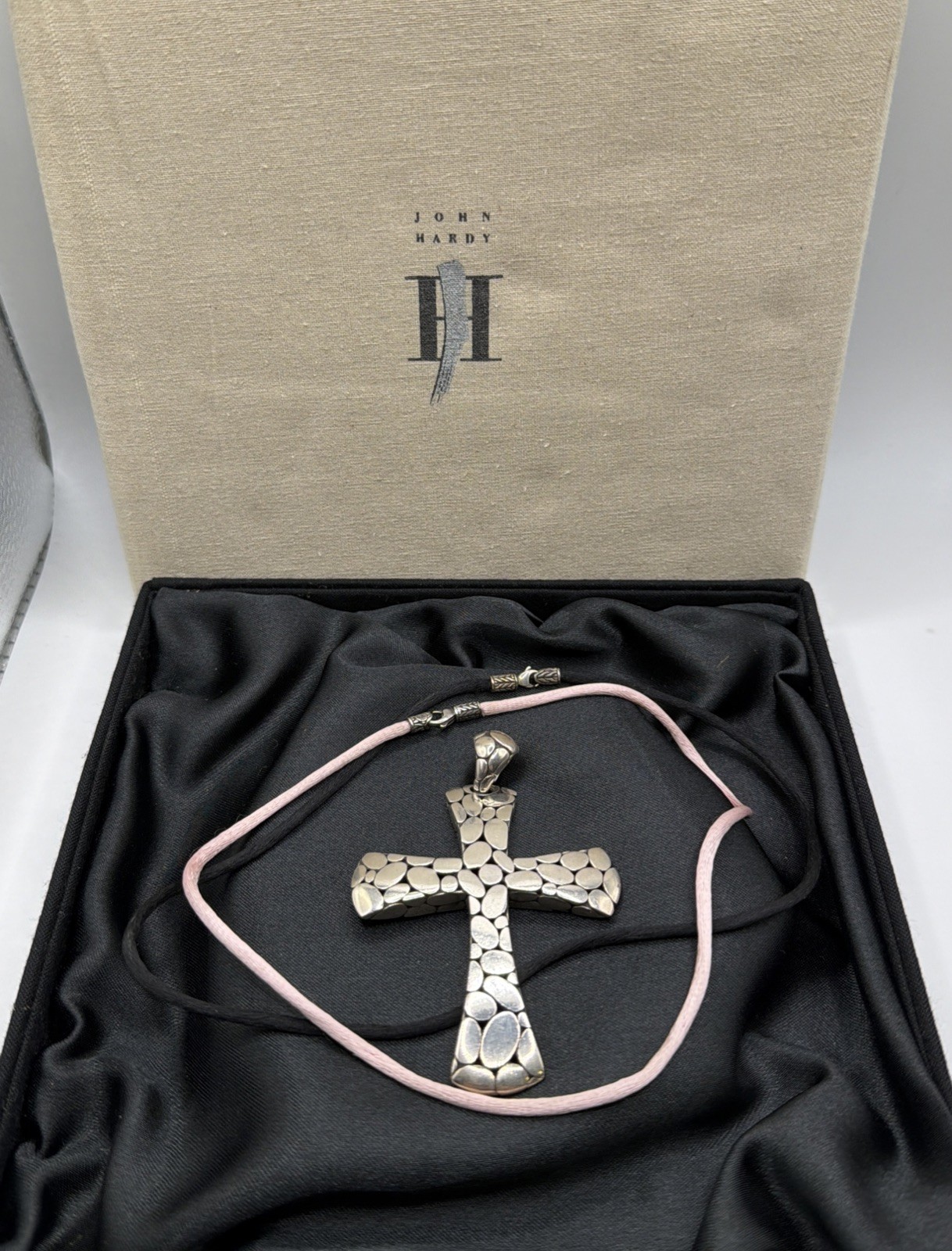 John Hardy Kali Pebble Dot Sterling Silver 925 Cross Pendant Extra Large 3 3/16”