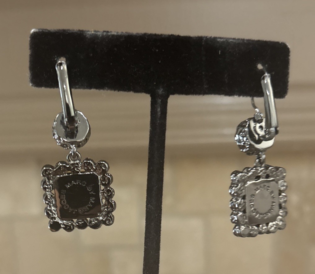 Marc JACOBS Yellow Orange Crystal Lever back Earrings Black/Dark Gray? Tone