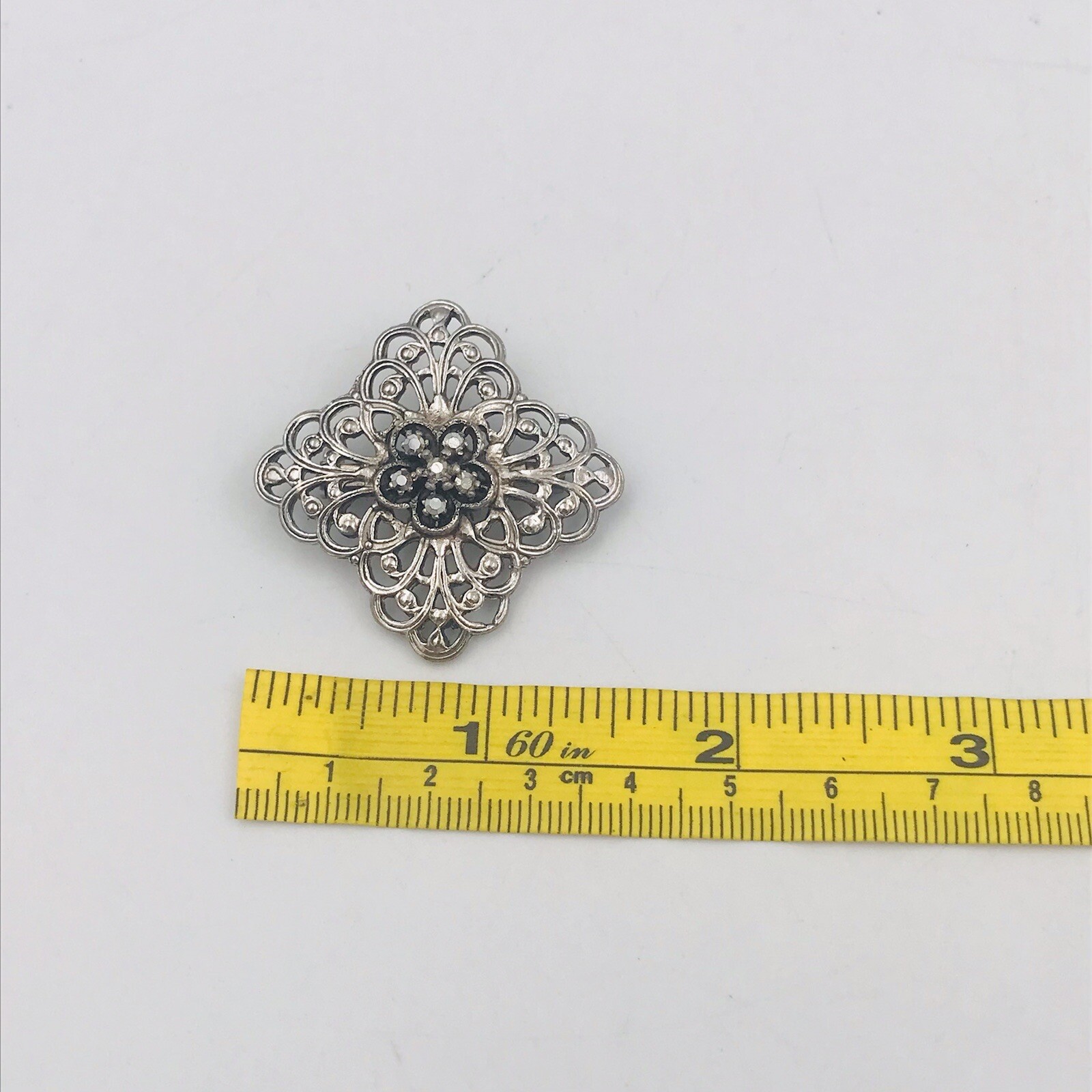 Silver Tone Clear Rhinestone Square Pin Brooch 1.25″ x 1.25″