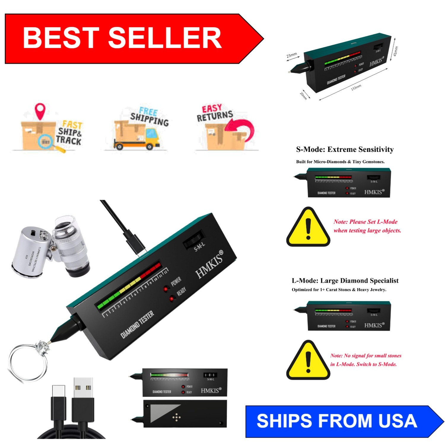 Compact Diamond Tester Pen & 60X Magnifier – Ultimate Jewelry Testing Kit