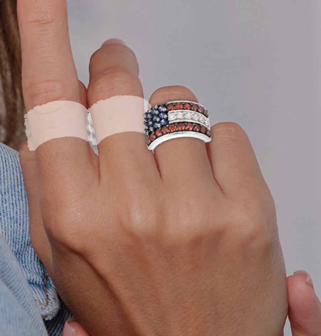 New Bella Luce Silver, Red & Blue Flag Ring 10