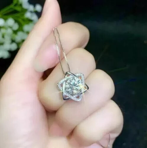 2Ct Lab Created Diamond Star Shape Pendant Solid 14K White Gold Over Free Chain