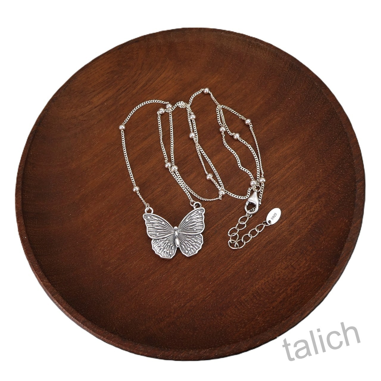 925 Sterling Silver Open Wing Butterfly Pendant Slender Chain Necklace Chic