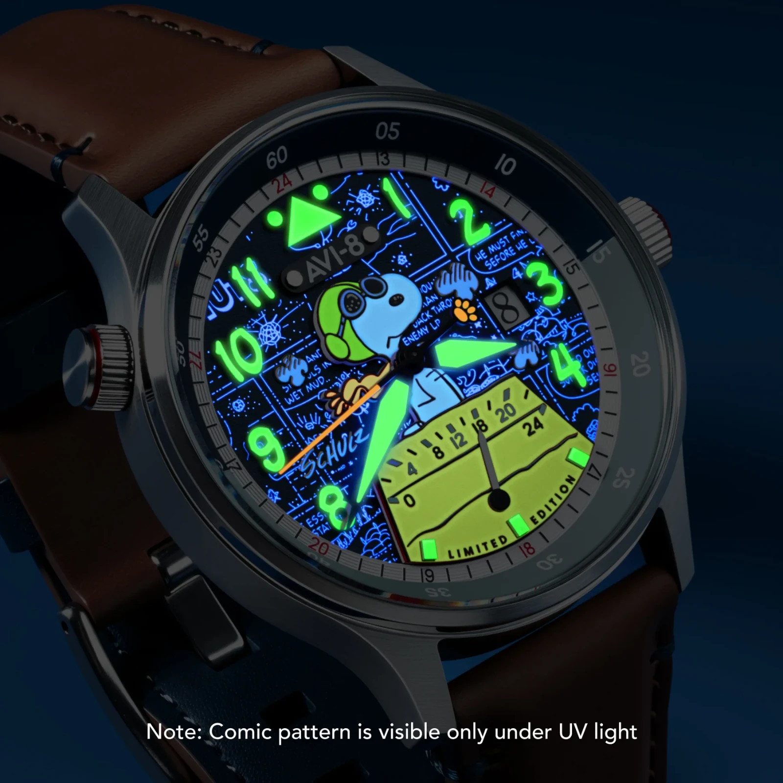AVI-8 Snoopy Peanuts Flying Ace Azure Aviator McKellar Dual Time Limited 530