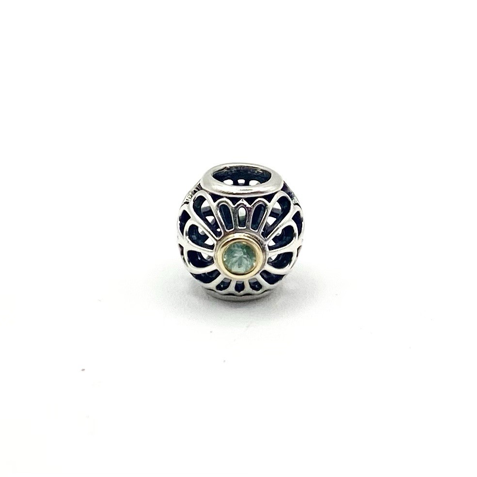 Pandora Charm 14K Gold 925 Sterling Silver Green Spinel Floral Vintage Allure
