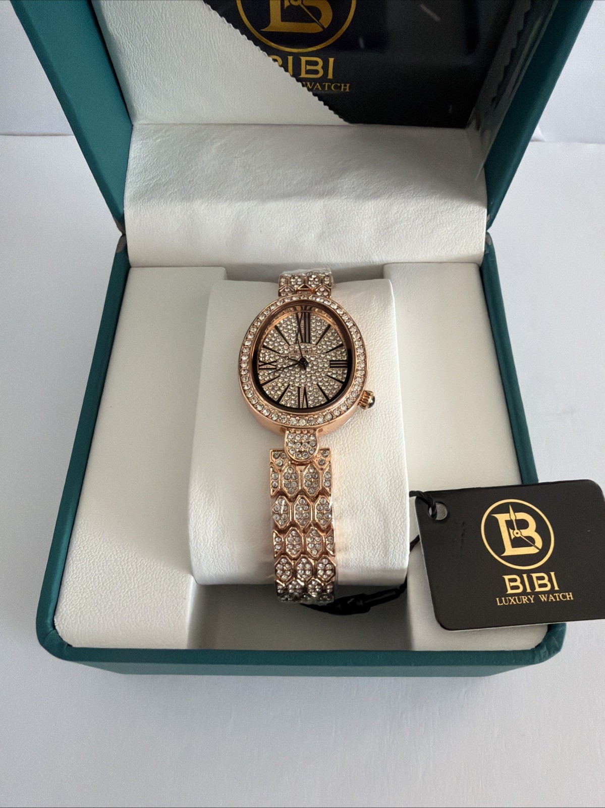 BIBI Luxury Watch Women’s Rose Gold Iced Out Cushion Dial Quartz Bracelet