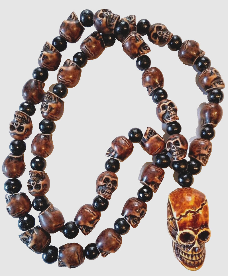 Necklace or Bead Strand – High Detail Resin Skull Beads, 33 Skulls, 17 Inches