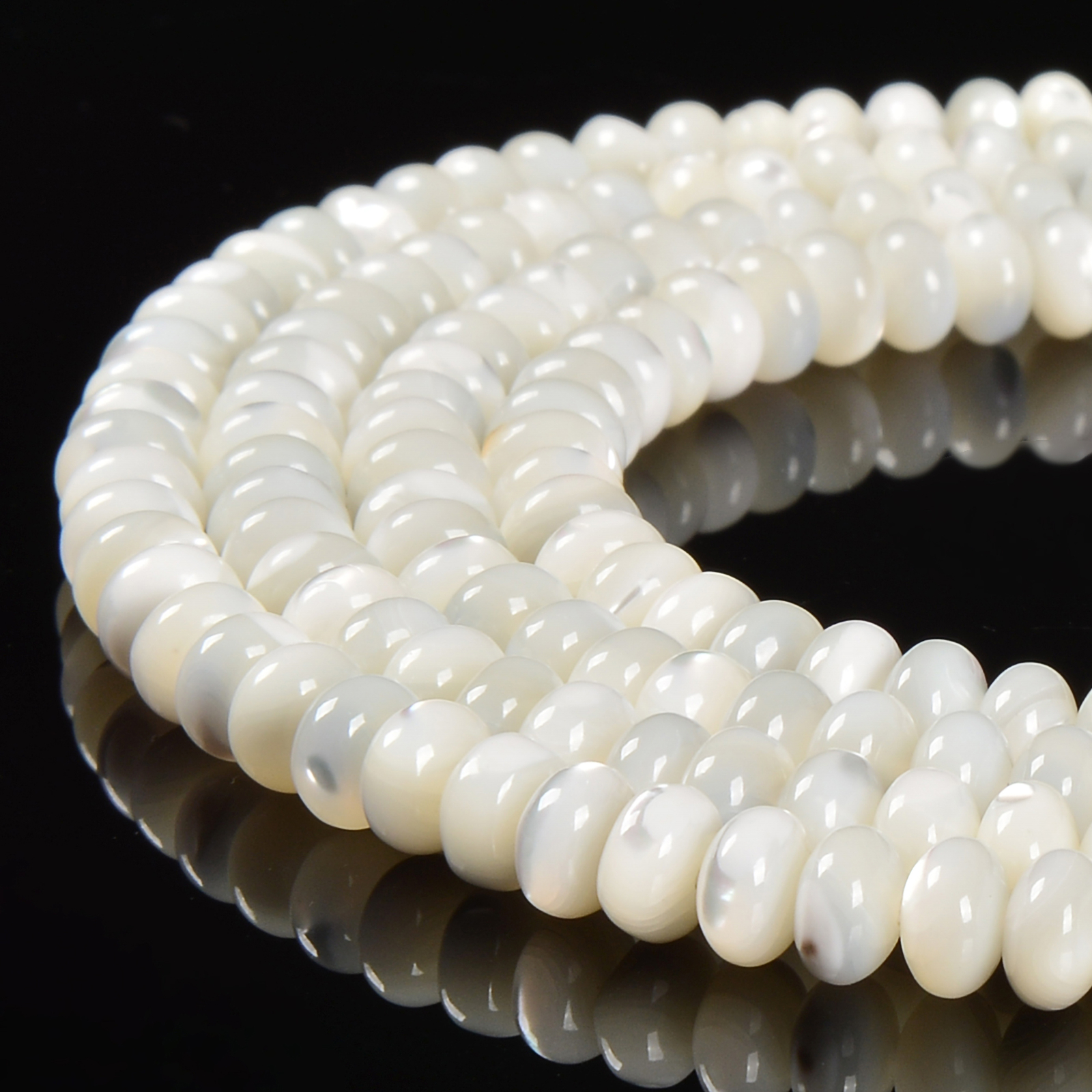 Iridescent White Mother of Pearl MOP Shell Rondelle Beads 3x5mm 4x6mm 15.5”Str