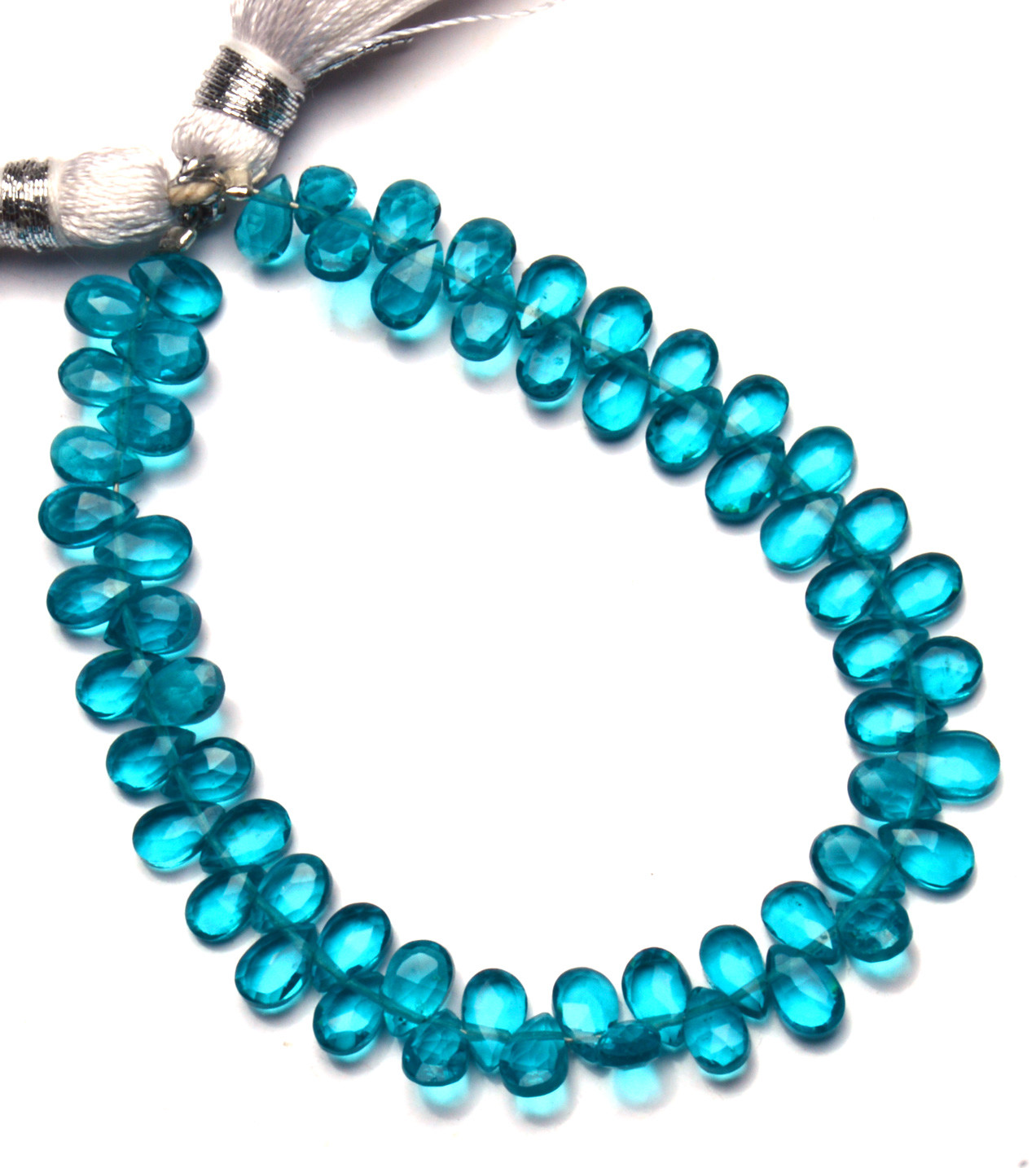 Green Apatite Color Quartz 5x3MM Approx. Faceted Pear Shape Beads Strand 6″