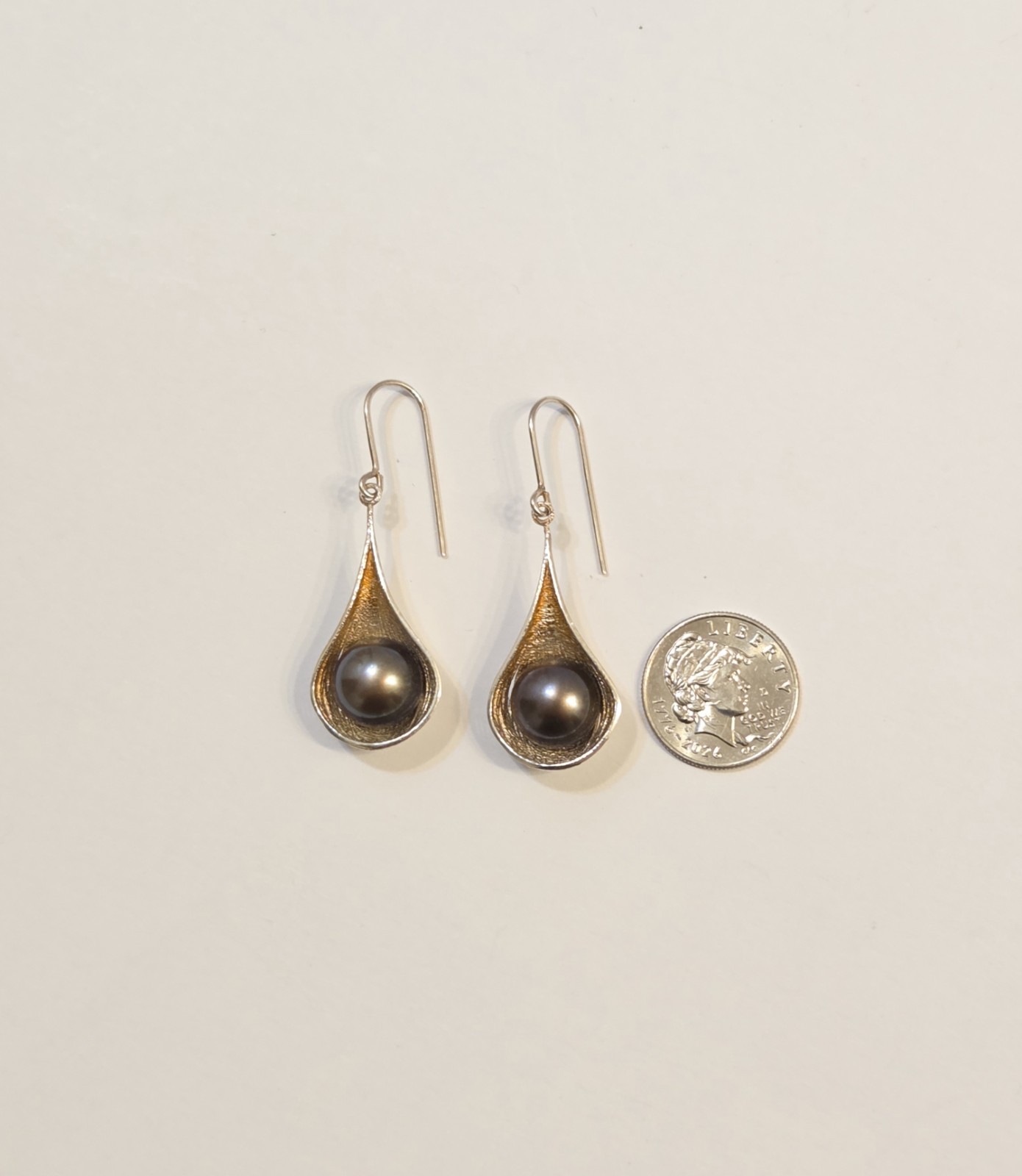 Vintage Tahitian Pearl Sterling Silver Pod Drop Italian Royal Chain RCI Earrings