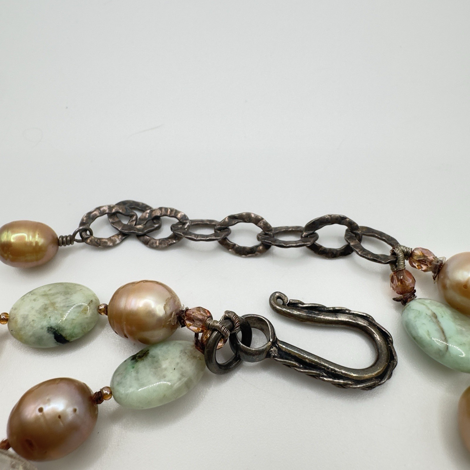 Pearl & Gemstone Necklace Double Strand Chunky Sterling Clasp Studio Stunning