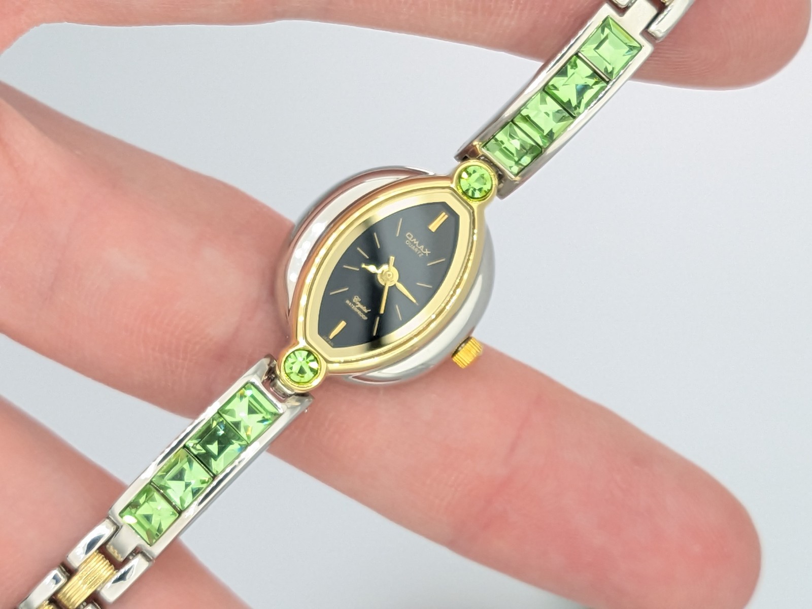 Ladies Watch Omax Japan Two Tone Crystal Dress Formal 7″