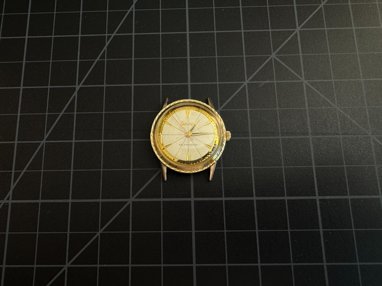 Vintage 1964 Bulova Automatic 17J Linen Crosshair Dial 10K RGP Men’s Watch Head