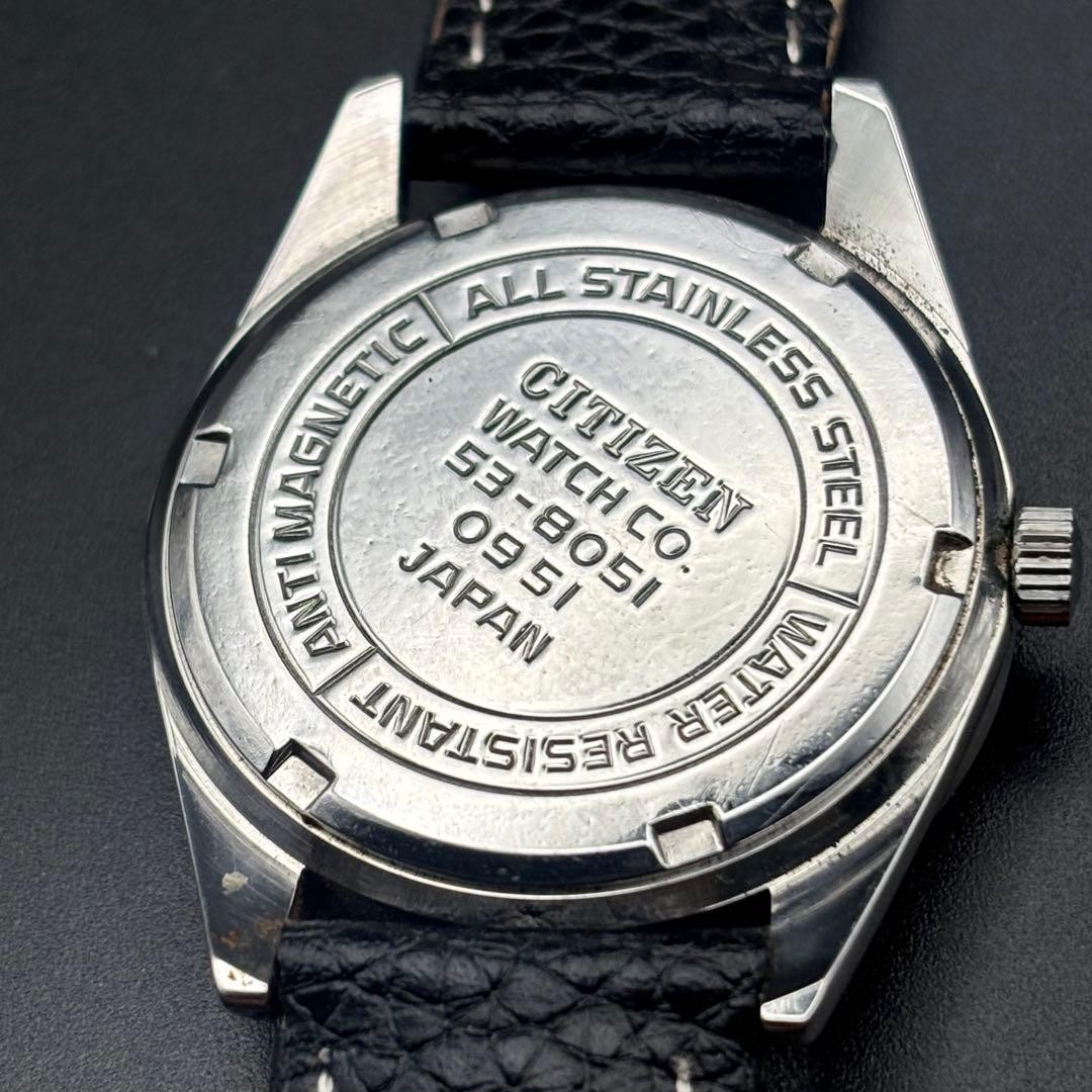 CITIZEN 53-8051 21 Jewels Hand Wind Watch Stainless Black Leather