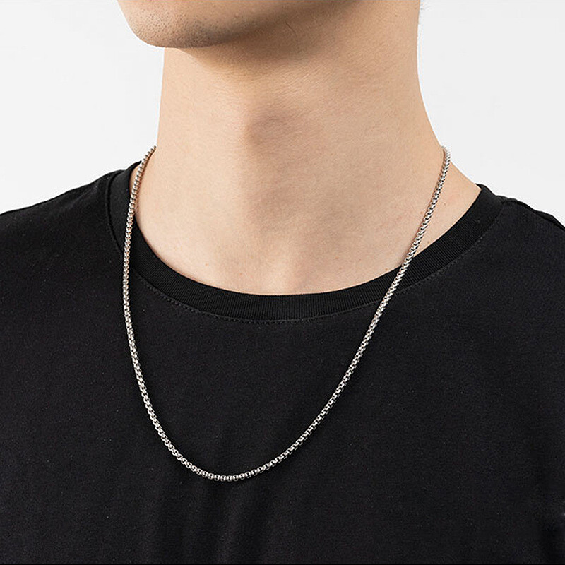 New 3mm Pure Titanium Square Rolo Box Chain Necklace Men Women Anti-allergy 26″