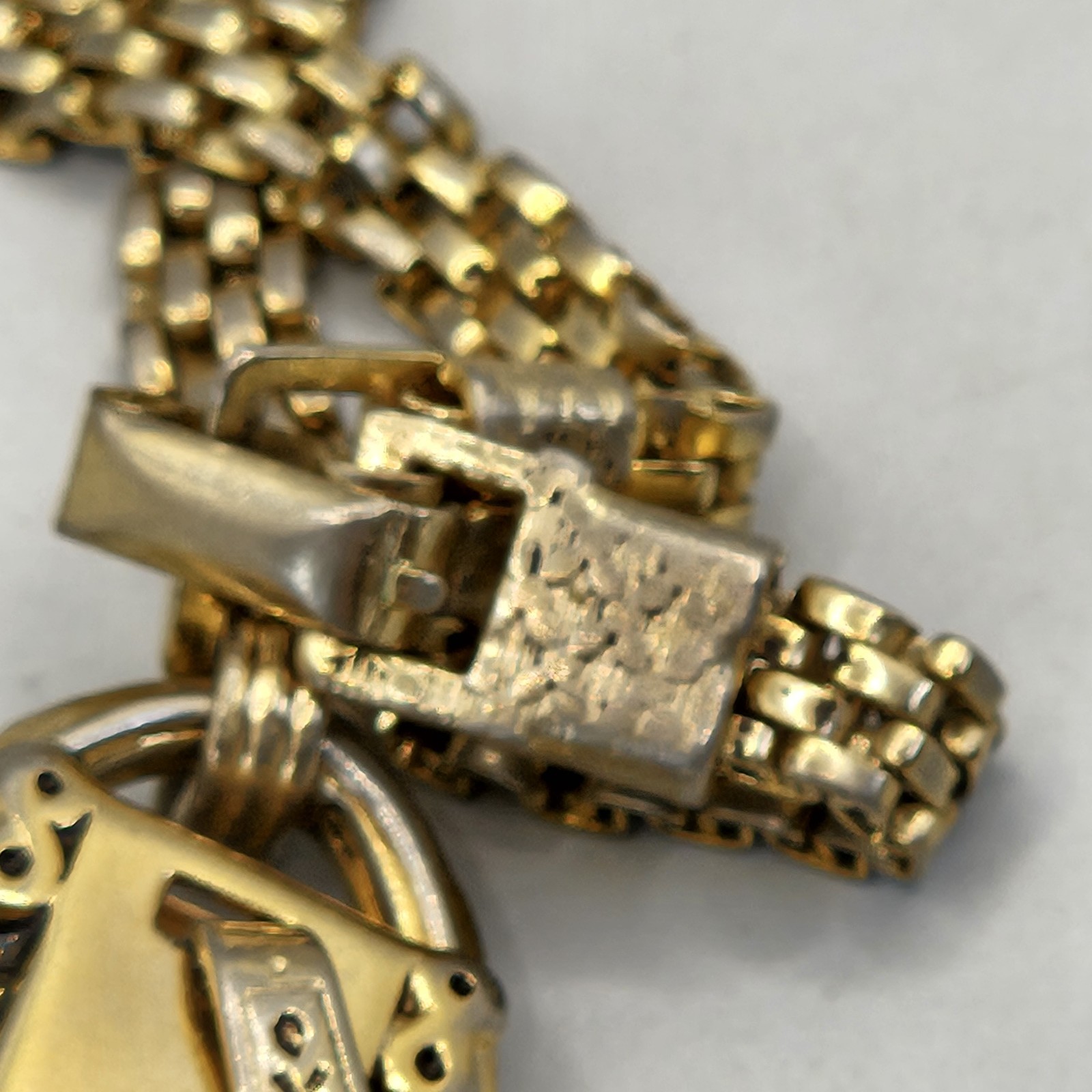 Vintage Gold Tone Watch Fob Charm Bracelet Victorian Revival Panther Mesh 7″