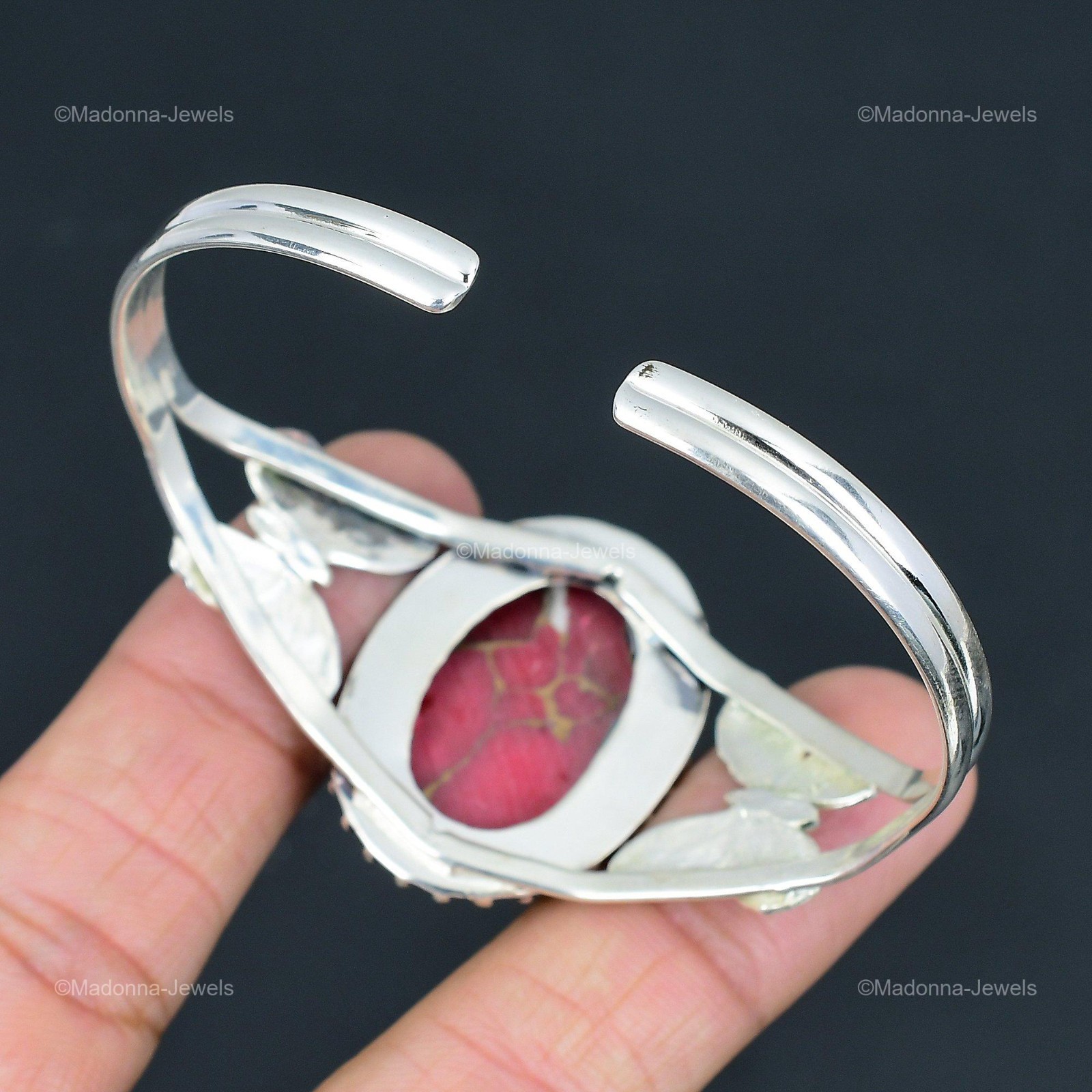 Natural Kingman Red Mohave Copper Turquoise Butterfly Bangle Jewelry 925 Silver