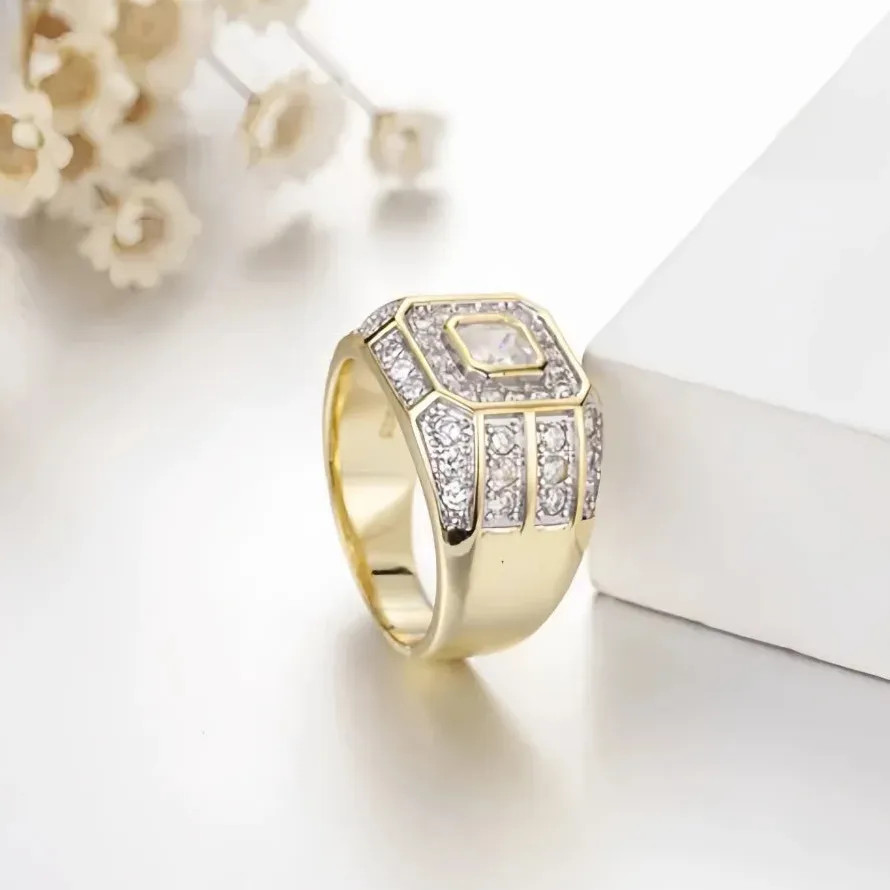 Hip Hop Rock Ring Men Women Luxury Gold Color Zinc Alloy Rhinestone Zircon