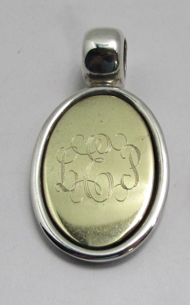 Vtg Two Tone 925 Solid Engraved Oval Slider Pendant Monogrammed- LPE/LEP 16g