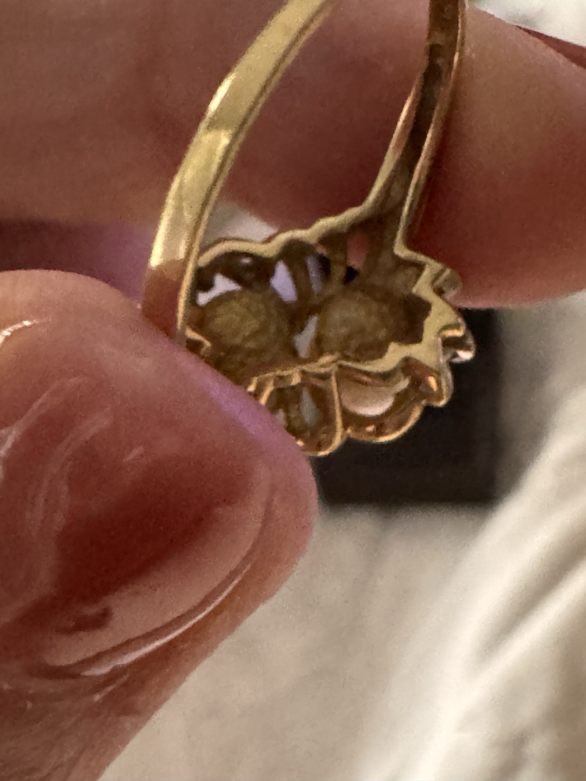 Solid 10K 10Kt Yellow Gold Pearl Diamond Women’s Band Ring Size 6.75