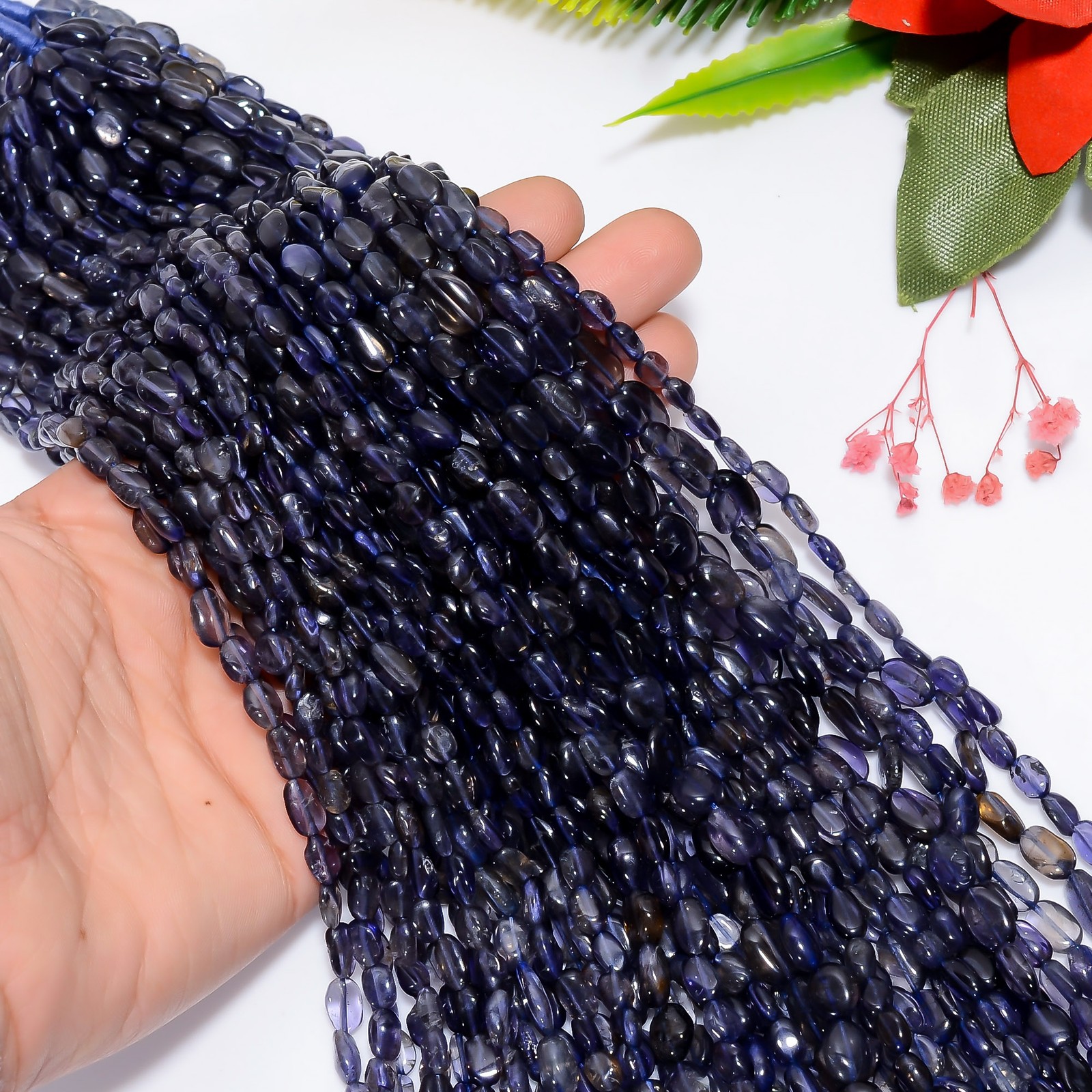 Natural Iolite Gemstone Oval Shape Smooth Beads 5X4 11X5 mm Strand 12.5″ AB-859