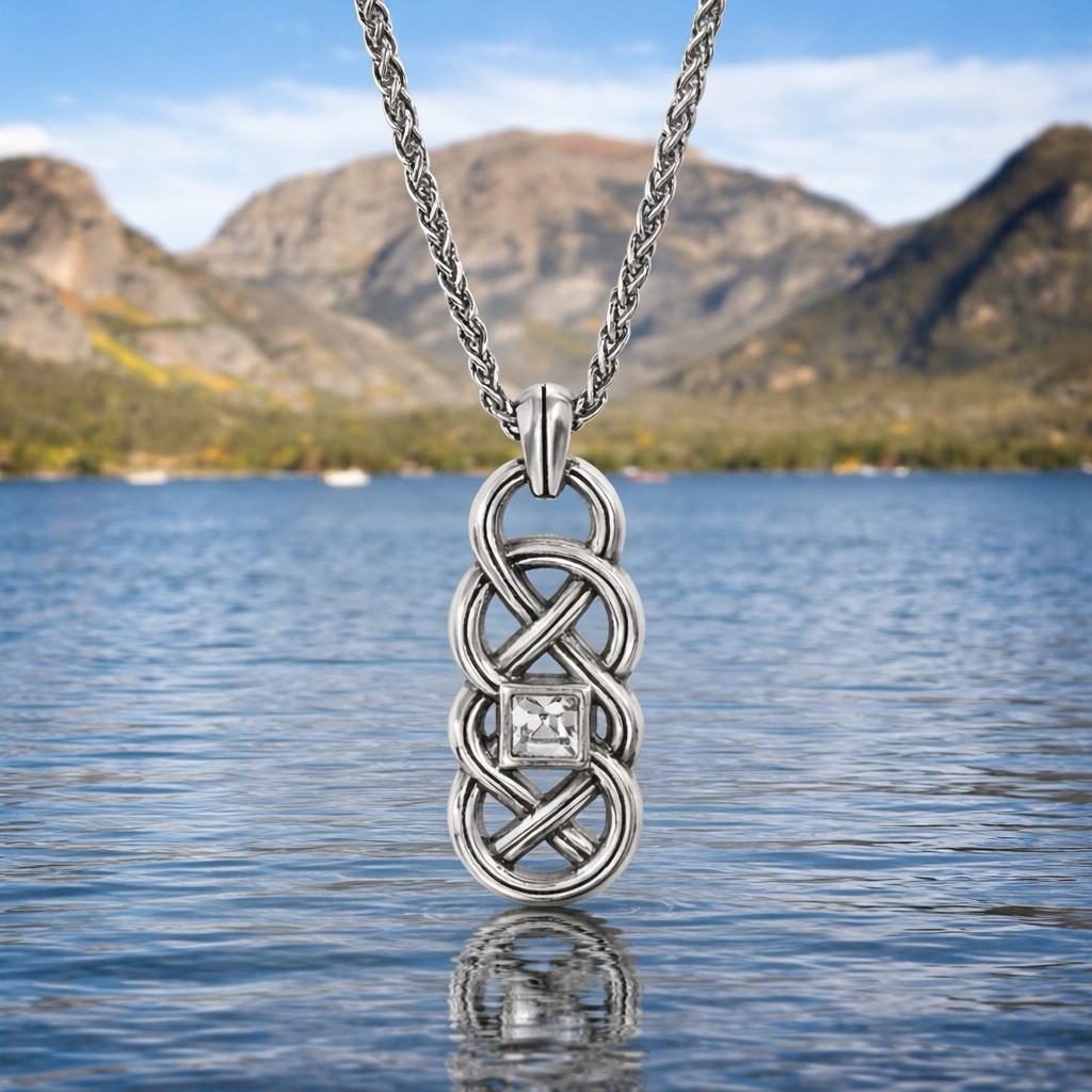 Brighton Interlok LUSTRE Necklace Silver Celtic Knot Crystal Pendant NWT $58