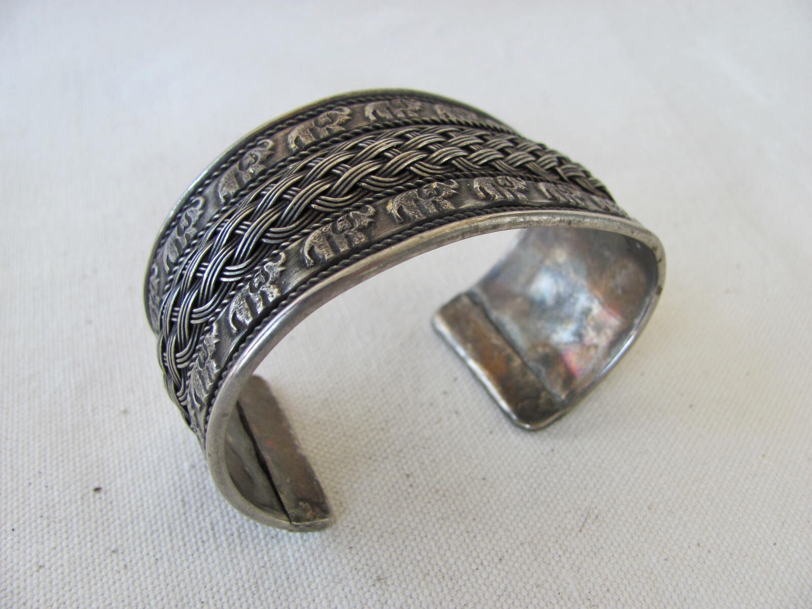 Vintage Silver Alloy Wide Band Bracelet from Southeast Asia