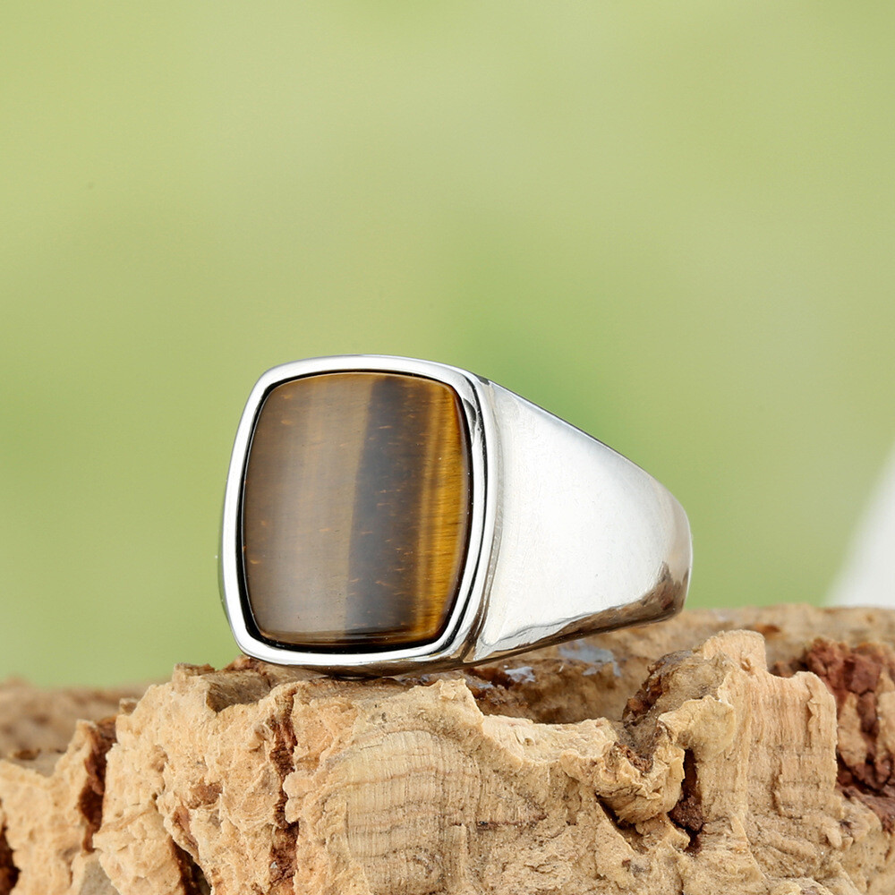 Men Square Signet Ring Statement Classical Wedding Band Cocktail Party Gift