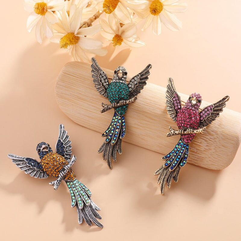 Rhinestone Fashion Bird Brooches For Women Parrot Pin Bid Brooch Vintage Style