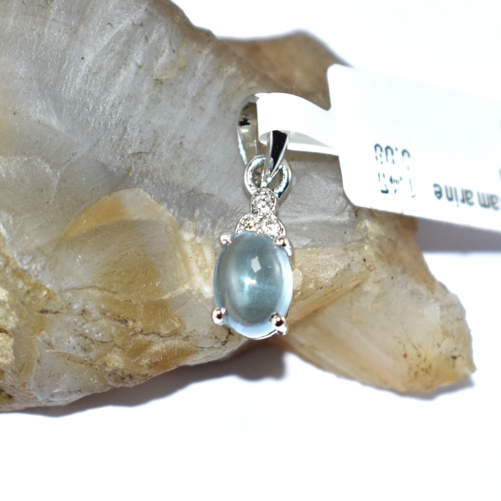 Calming Bubbly Aquamarine And Diamond 925 Sterling Silver Pendant Trending Look