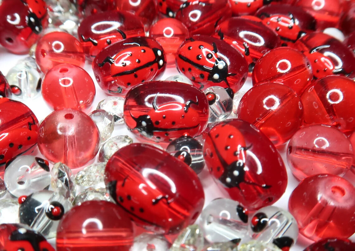 Ladybug Beads Glass Beads For Bracelet Making Garden Lucky 13mm RED Oval 20 pcs