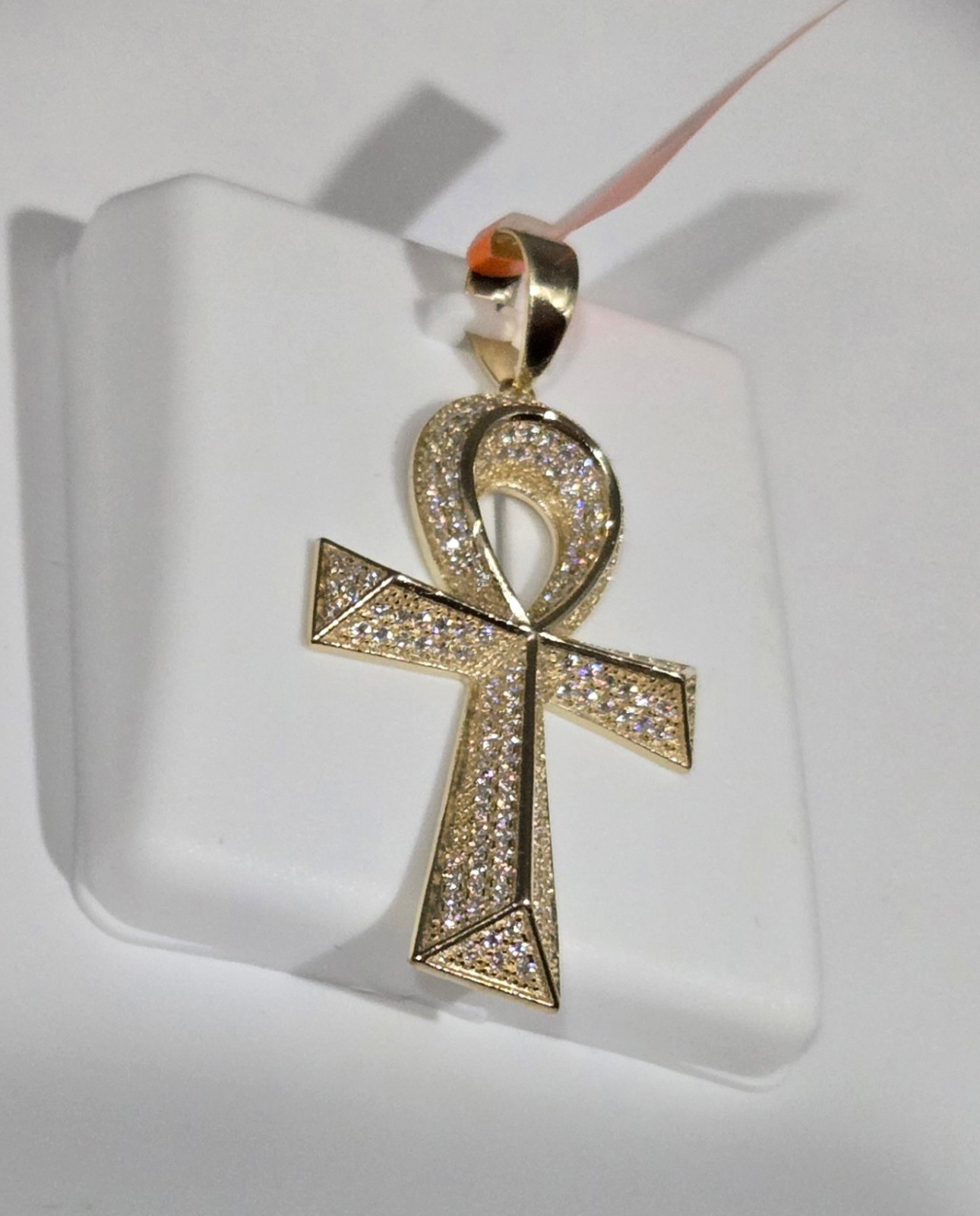Solid 925 Sterling Silver MOISSANITE 2.0ctw PENDANT Ankh Cross, 14k Gold Vermeil