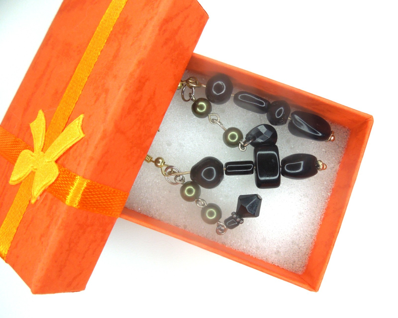 Black and Olive Green Bead Earrings Mixed Metal Handmade Goth Asymmetrical