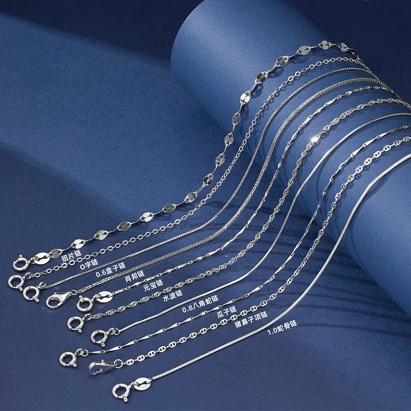 925 Sterling Silver Necklace 1.1mm Rolo Water Wave Chain 40-60cm Women Jewelry