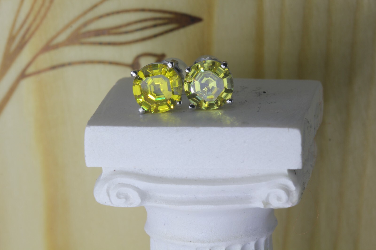 2.56CT Canary Yellow Asscher Round Platinum Finish 925 Stud Screw Back Earrings