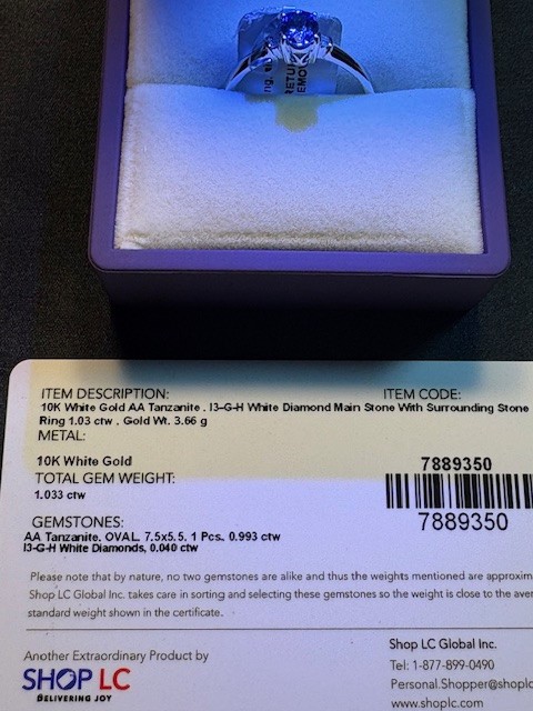 Tanzanite Ring Size 11 – 10K White Gold with Natural Diamonds, Great Investment