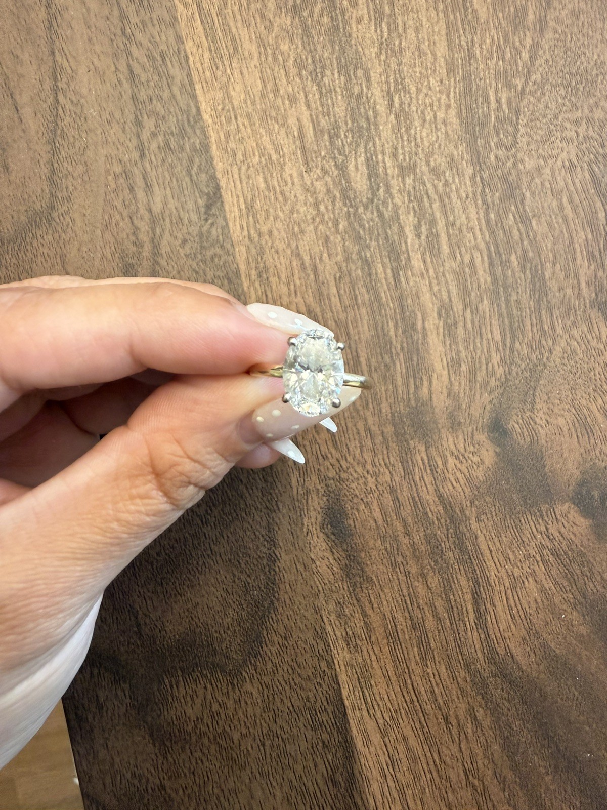 14 karat gold solitaire oval lab grown diamond ring 3.08 carats size 6
