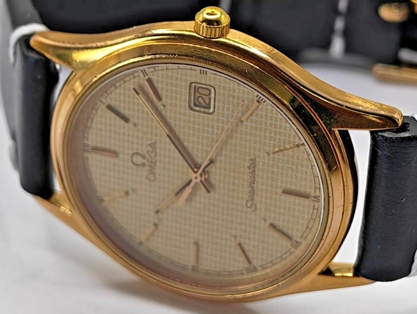 Vintage Omega Seamaster Quartz 196.0251 Cal 1430 Gold Waffle Honeycomb 35mm