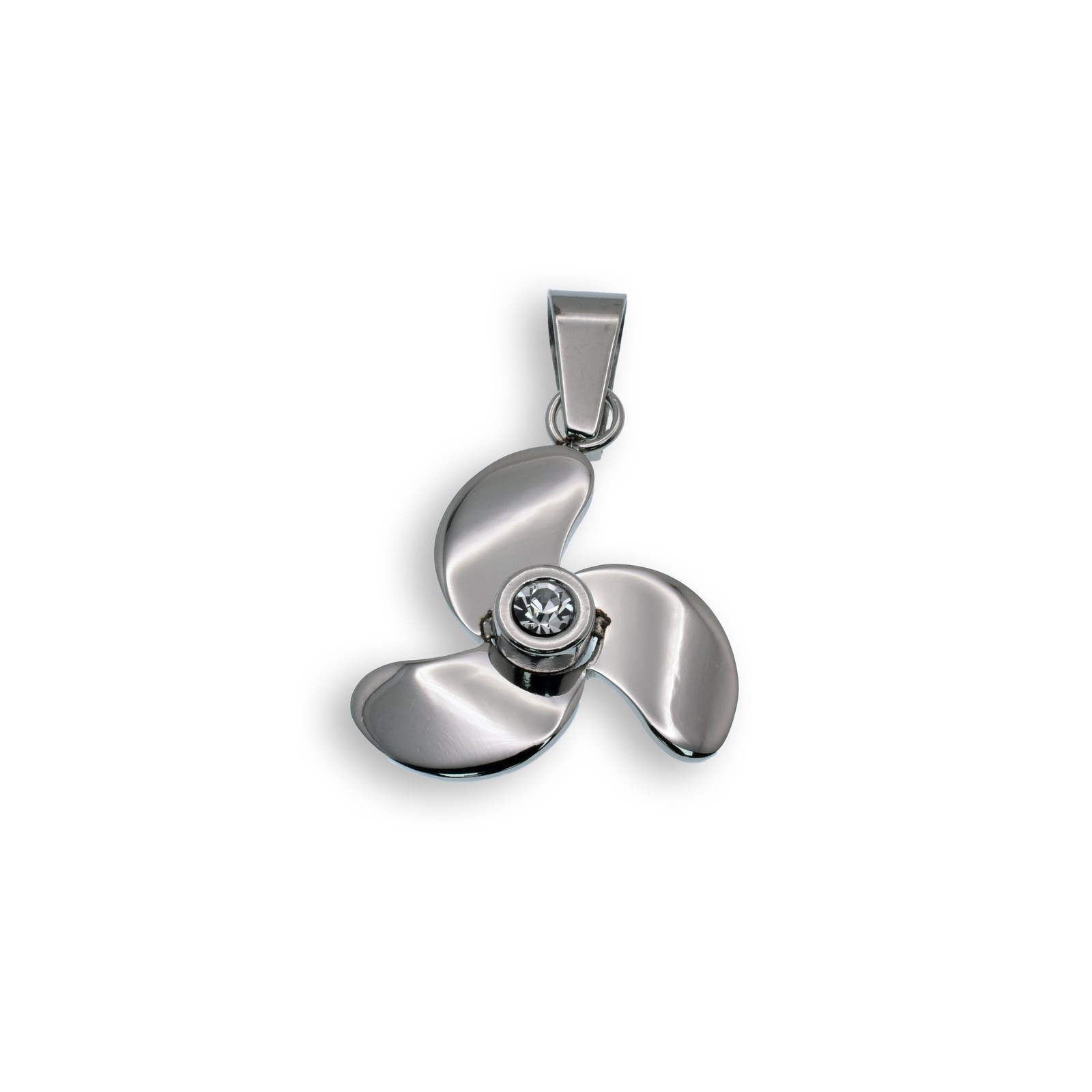 Rhodium Plated Stainless Steel CZ Fan Screw Prop Pendant Boat Propeller Charm