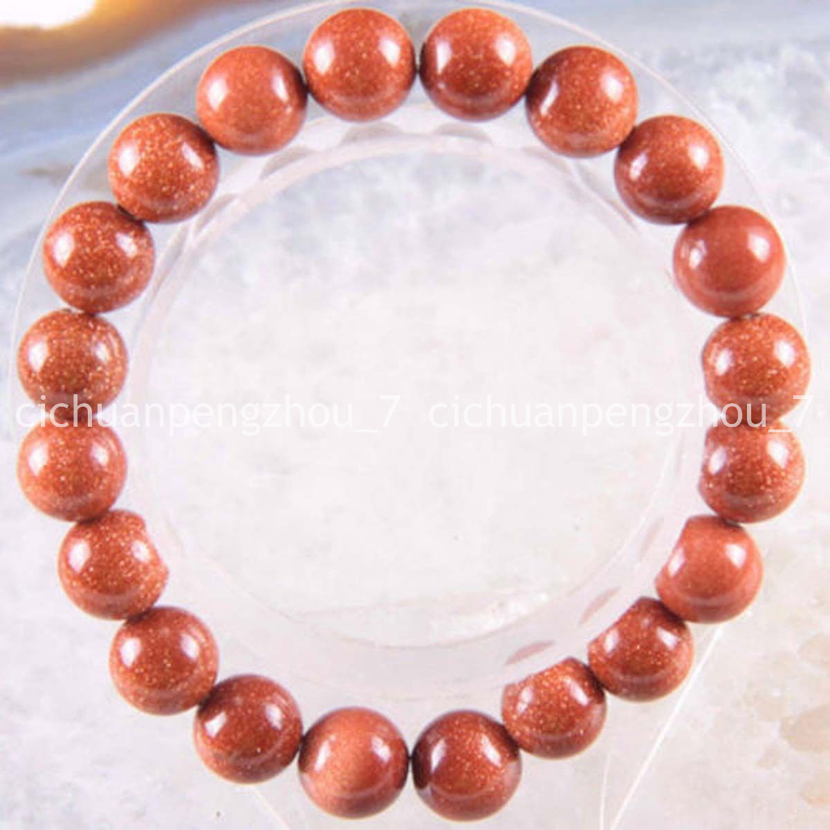 Pretty 10mm Gold Sandstone Round Gems Beads Stretchy Bangle Bracelet 7.5”