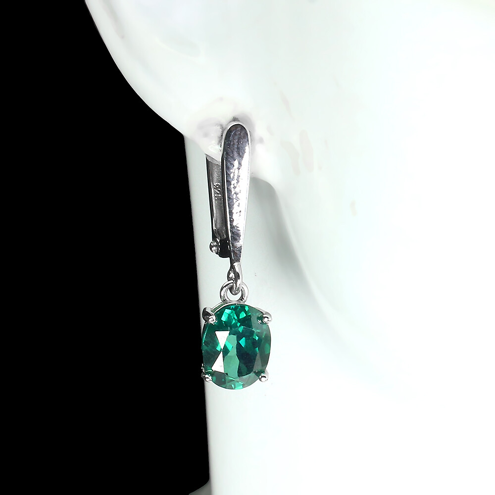 925 Sterling Silver Earrings Diffused Oval Green Topaz 9x7mm Gemstone Jewelry
