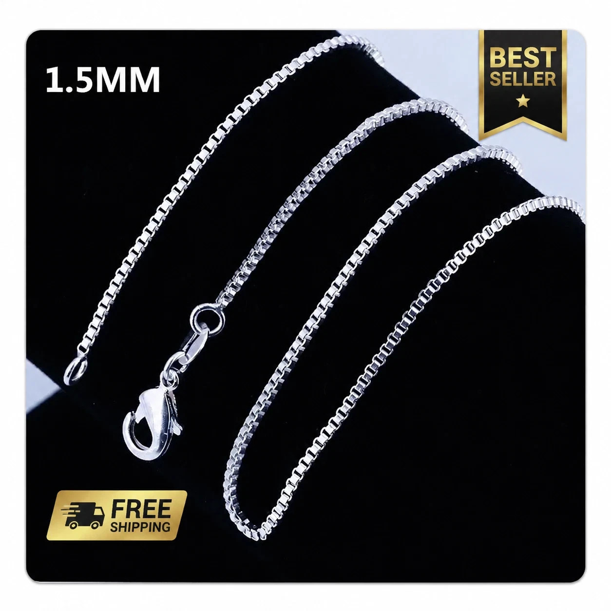 925 Sterling Silver Necklace 16/18/20/22/24 inches fine 1.5MM Box chain free USA