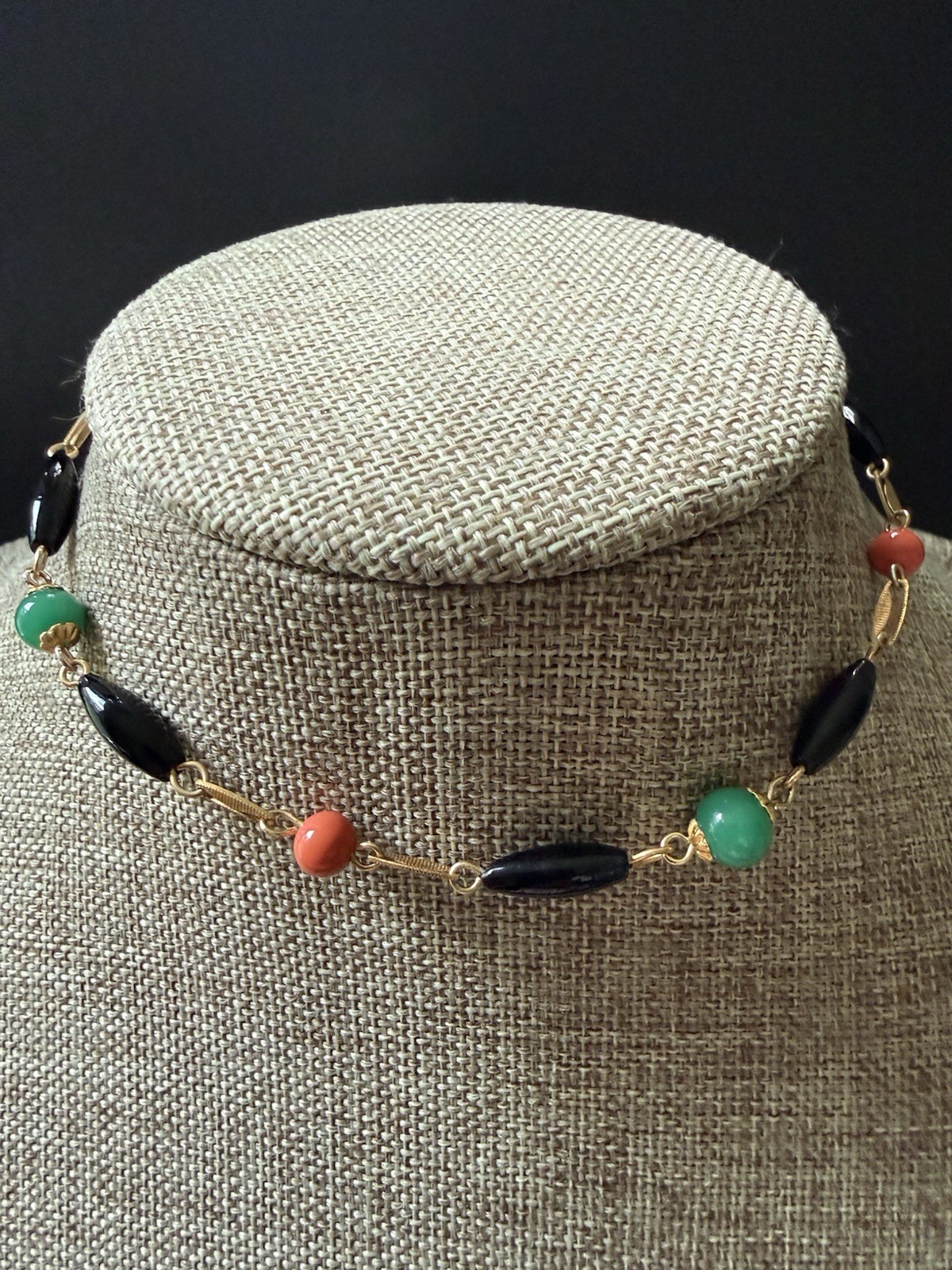 Vintage Beaded Choker Necklace Glass Bead Faux Pearl Colorful Career Event 13”