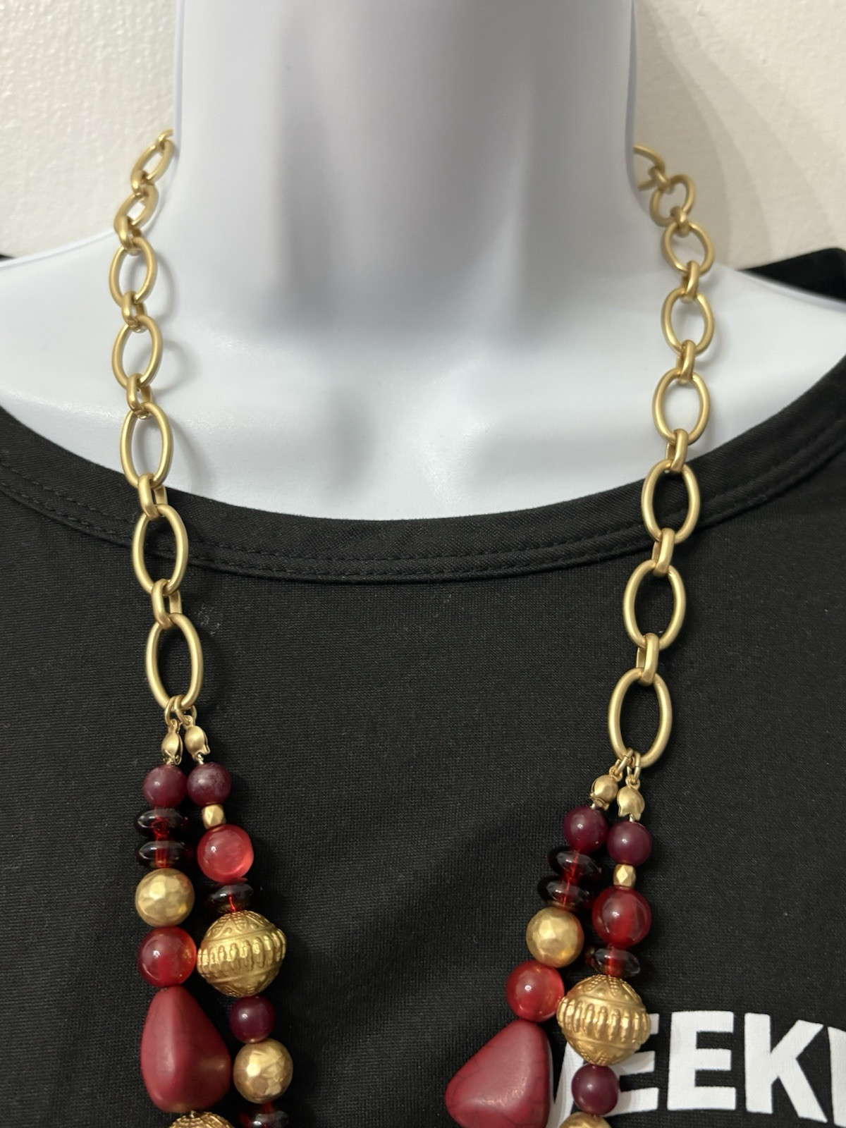 Chico’s Statement Necklace Merlot Gold Tone Chain Accent Beads SEE NOTES Ltd ED