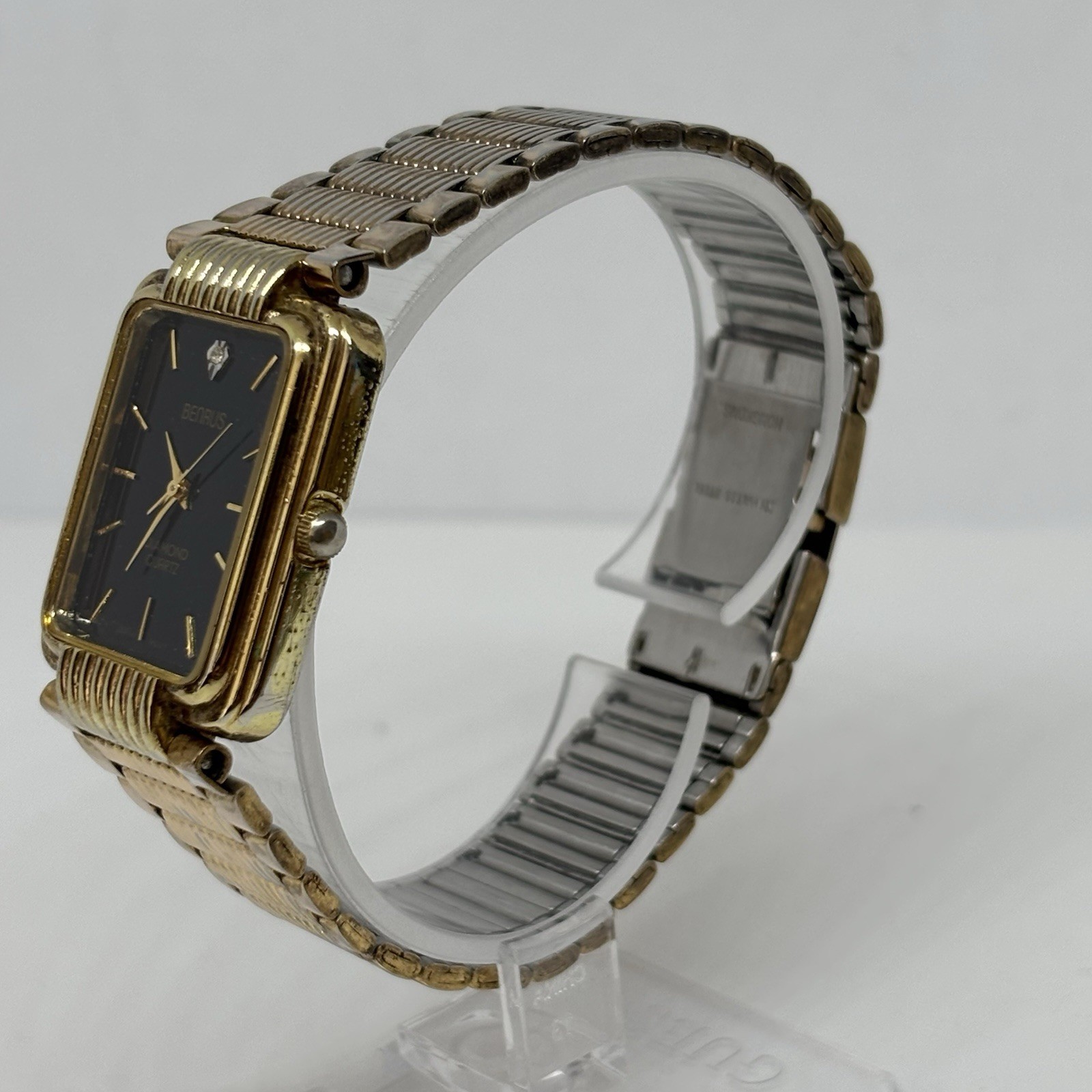 Benrus Diamond Quartz Tank Watch Gold Tone New Battery 28mm Please Read
