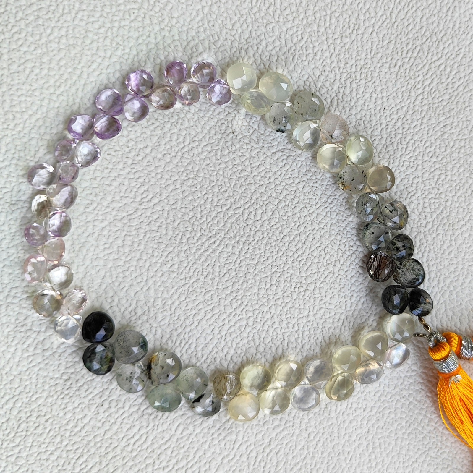 Brazil Super Seven & Rutile Quartz Gems 5-7mm Faceted Briolette Beads 9″ Strand
